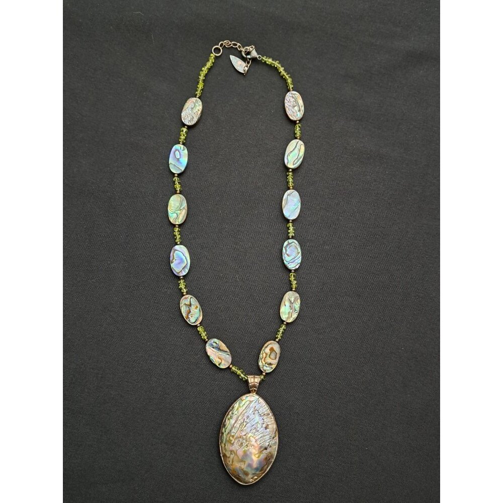 Vintage Coldwater Creek Abalone Shell & Peridot Beaded Necklace